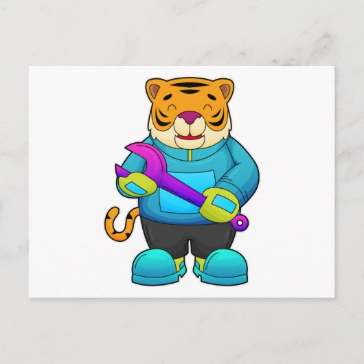 虎の整備士がレンチを持って ポストカード (正面)