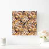 虎の熱帯花柄 スクエア壁時計 (ホーム)