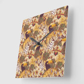 虎の熱帯花柄 スクエア壁時計 (傾斜)