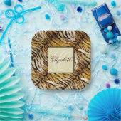 虎の皮,モノグラムスタイリッシュ,虎, ストライプの ペーパープレート (パーティー)