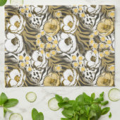 虎の背に黄色い白い花 キッチンタオル (折り畳み)