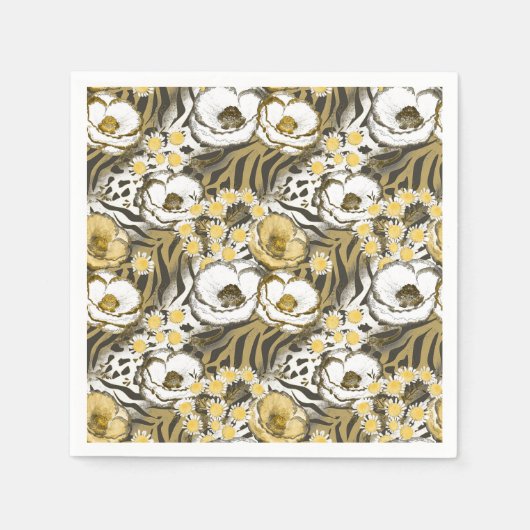 虎の背に黄色い白い花 スタンダードカクテルナプキン (正面)