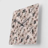 虎の背景にベージュの茶色の花のパターンre スクエア壁時計 (傾斜)
