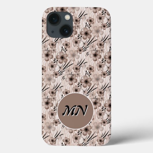 虎の背景にベージュの茶色の花のパターンre Case-Mate iPhoneケース (裏面)