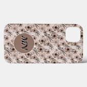 虎の背景にベージュの茶色の花のパターンre Case-Mate iPhoneケース (裏面 (横))
