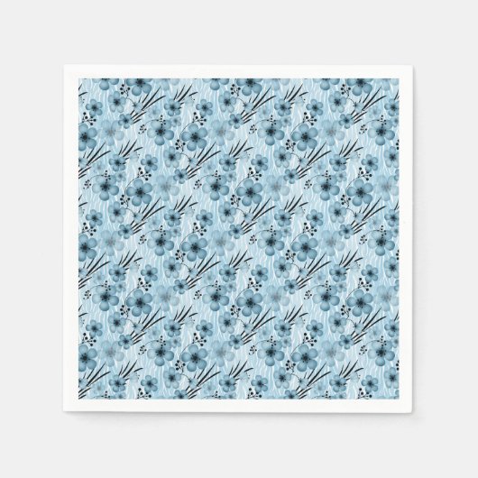 虎の背景に青い花の模様 スタンダードカクテルナプキン (正面)