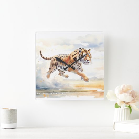 虎の行動 スクエア壁時計 (ホーム)