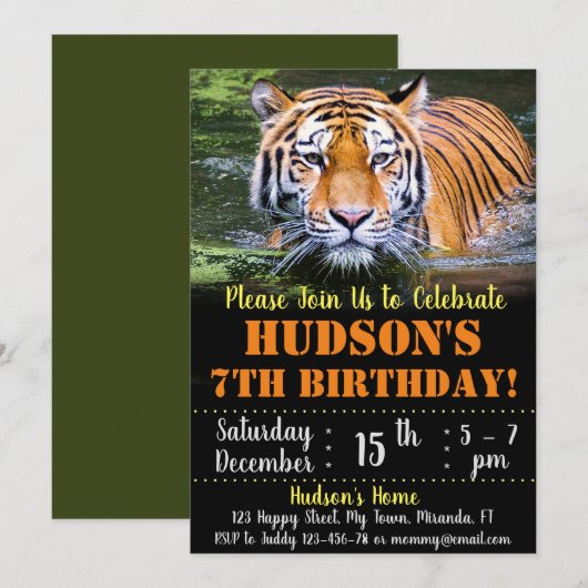 虎の誕生日招待状 招待状 (正面/裏面)