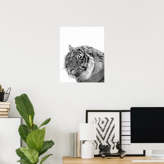 虎の野生のジャングル動物の写真の白黒 ポスター (ホームオフィス)