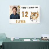 虎の頭の水彩画の誕生日パーティーの写真 横断幕 (トレードショー)