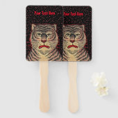 虎の頭の激しい顔 赤いアクセント 黒地に赤い点々 ハンドファン (正面&裏面)