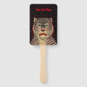 虎の頭の激しい顔 赤いアクセント 黒地に赤い点々 ハンドファン (裏面)