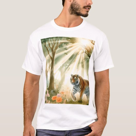 虎は勇壮な目をして立つ Tシャツ (正面)