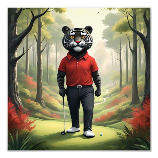 虎は森の中でゴルフをしていた。 フォトプリント            (正面)
