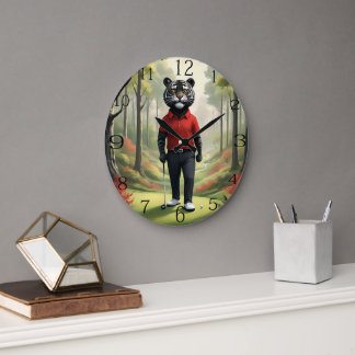 虎は森の中でゴルフをしていた。 ラージ壁時計