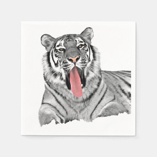 虎は雪の中に横たわり、舌を見せている スタンダードカクテルナプキン (正面)