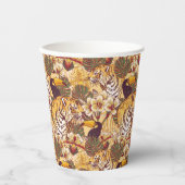 虎を伴う熱帯の花柄 紙コップ (正面)