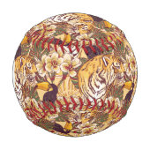 虎を伴う熱帯の花柄 野球ボール (正面)