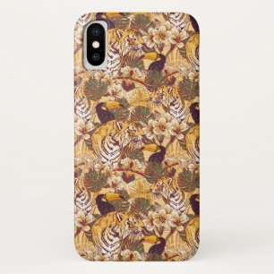 虎を伴う熱帯花柄 iPhone X ケース