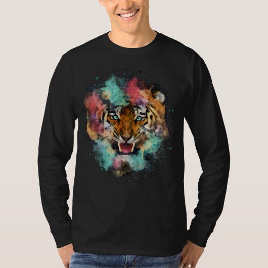 虎カラフル頭 Tシャツ (正面)