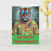 虎猫と虎の折り畳みグリーティングカード カード (黄色い花)