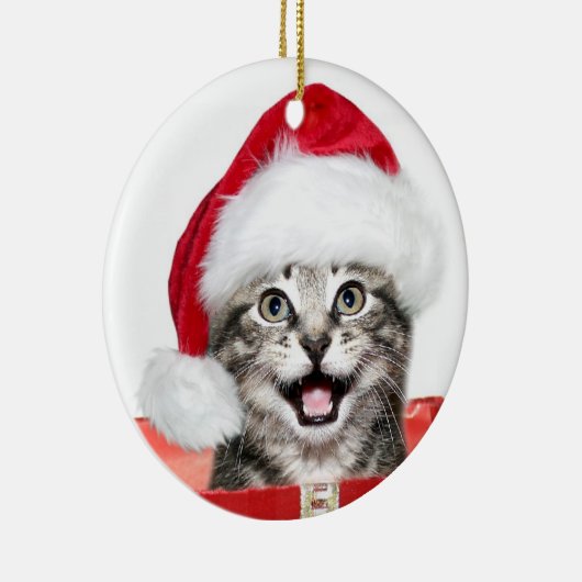 虎猫のクリスマスの子ネコ セラミックオーナメント (右)