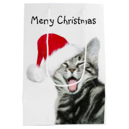 虎猫の子ネコのクリスマス ミディアムペーパーバッグ