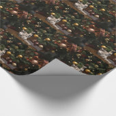 虎猫の子猫およびクリスマスツリー ラッピングペーパー (角)