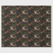 虎猫の子猫およびクリスマスツリー ラッピングペーパー (フラット)