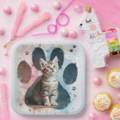 虎猫の子猫の水彩のポープリント ペーパープレート (パーティー)
