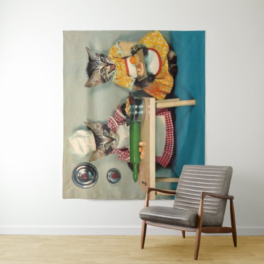 虎猫の子猫シェフと虎猫の子猫アシスタント タペストリー (インサイチュ)