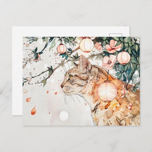 虎猫の芸者白熱［赤熱］光を放つ猫が灯り中国のに ポストカード (正面/裏面)