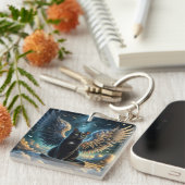 虎猫エンジェル猫が雲に座るキーチェーン キーホルダー (正面右)