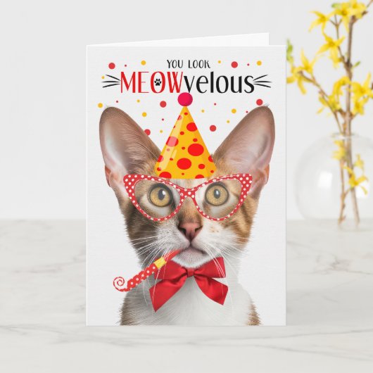 虎猫オリエンタルショートヘアキャットミョー誕生日 カード (黄色い花)