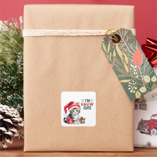 虎猫キットインサンタハットメリークリスマス スクエアシール (クリスマス)