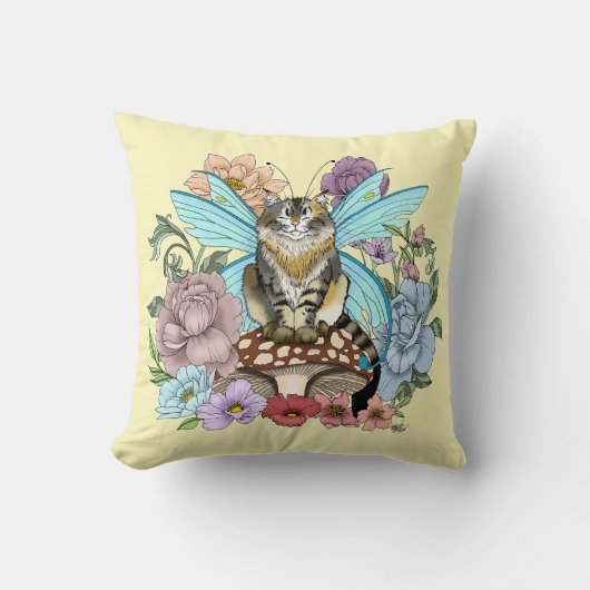 虎猫フェアリー猫キノコフローラ クッション (正面)