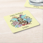 虎猫フェアリー猫キノコフローラ スクエアペーパーコースター (アングル)