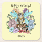 虎猫フェアリー猫キノコフローラ スクエアペーパーコースター (正面)