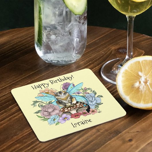 虎猫フェアリー猫キノコフローラ スクエアペーパーコースター