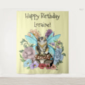 虎猫フェアリー猫キノコフローラ タペストリー (正面)