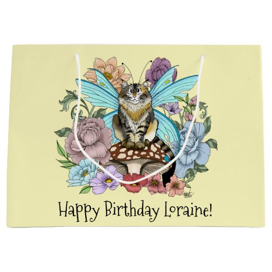 虎猫フェアリー猫キノコフローラ ラージペーパーバッグ (正面)