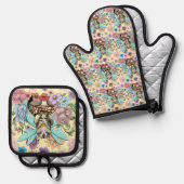 虎猫フェアリー猫キノコフローラ 鍋つかみ&鍋敷きセット (正面/裏面)