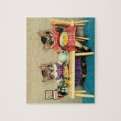 虎猫子猫の朝食 ジグソーパズル (縦)