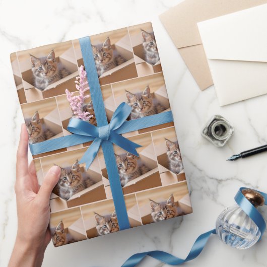 虎猫子猫ダンボール箱 ラッピングペーパー (ギフト)