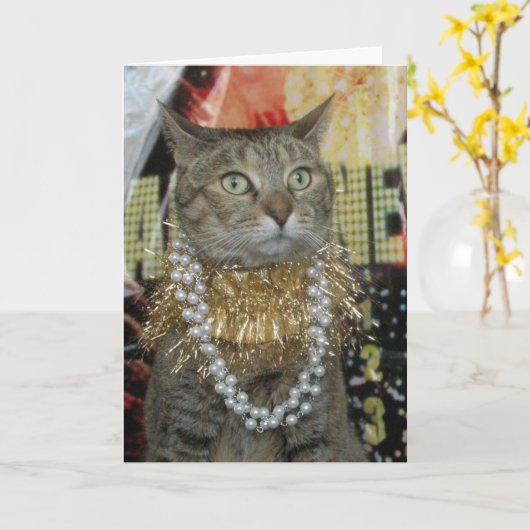 虎猫猫の明けましておめでとうのお祝いカード カード (黄色い花)