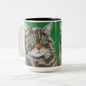 虎猫猫は、かわいい子猫のマグ2緑のブラウンにある調子を与えました ツートーンマグカップ (正面左)