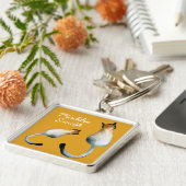 虎猫黒猫と黒猫イラストレーション キーホルダー (側面)