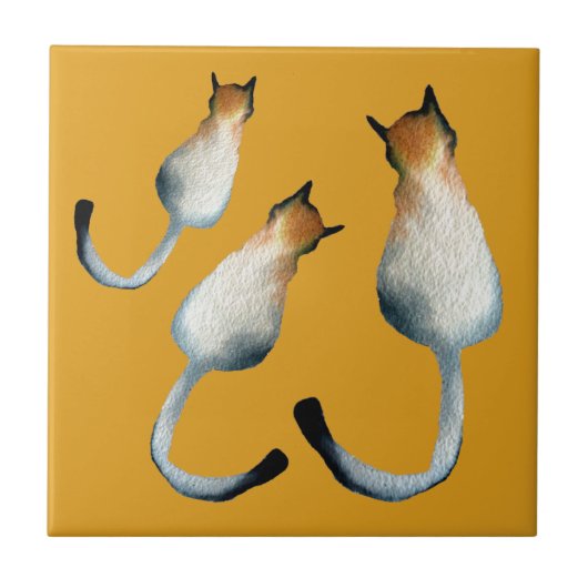 虎猫黒猫と黒猫イラストレーション タイル (正面)