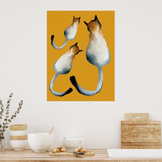 虎猫黒猫と黒猫イラストレーション ポスター (キッチン)