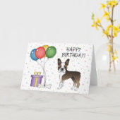 虎縞&白のボストンテリア犬 お誕生日おめでとう カード (黄色い花)